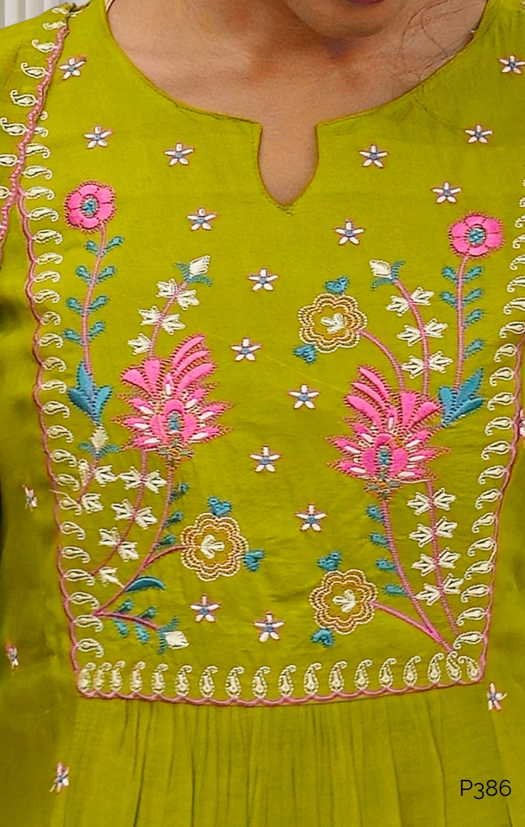 Olive Green Mul Chanderi Embroidered Kurta Set with Dupatta5