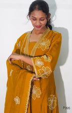 P395_MulChanderiA-LineEmbroideredV-NeckKurtaSet_Yellow_5