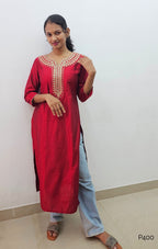 P400_DeepRedSilkBlendEmbroideredKurti_4