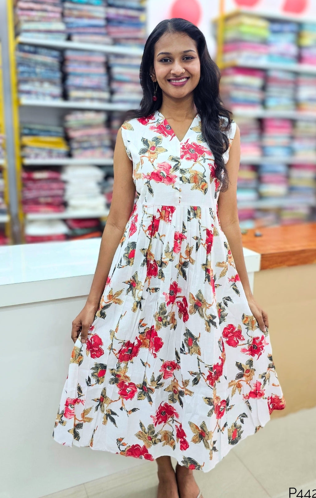 P442_IvoryViscoseBlendPrintedA-LineKurtiDress_1