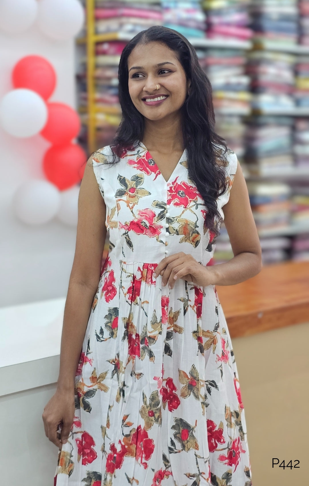 P442_IvoryViscoseBlendPrintedA-LineKurtiDress_4