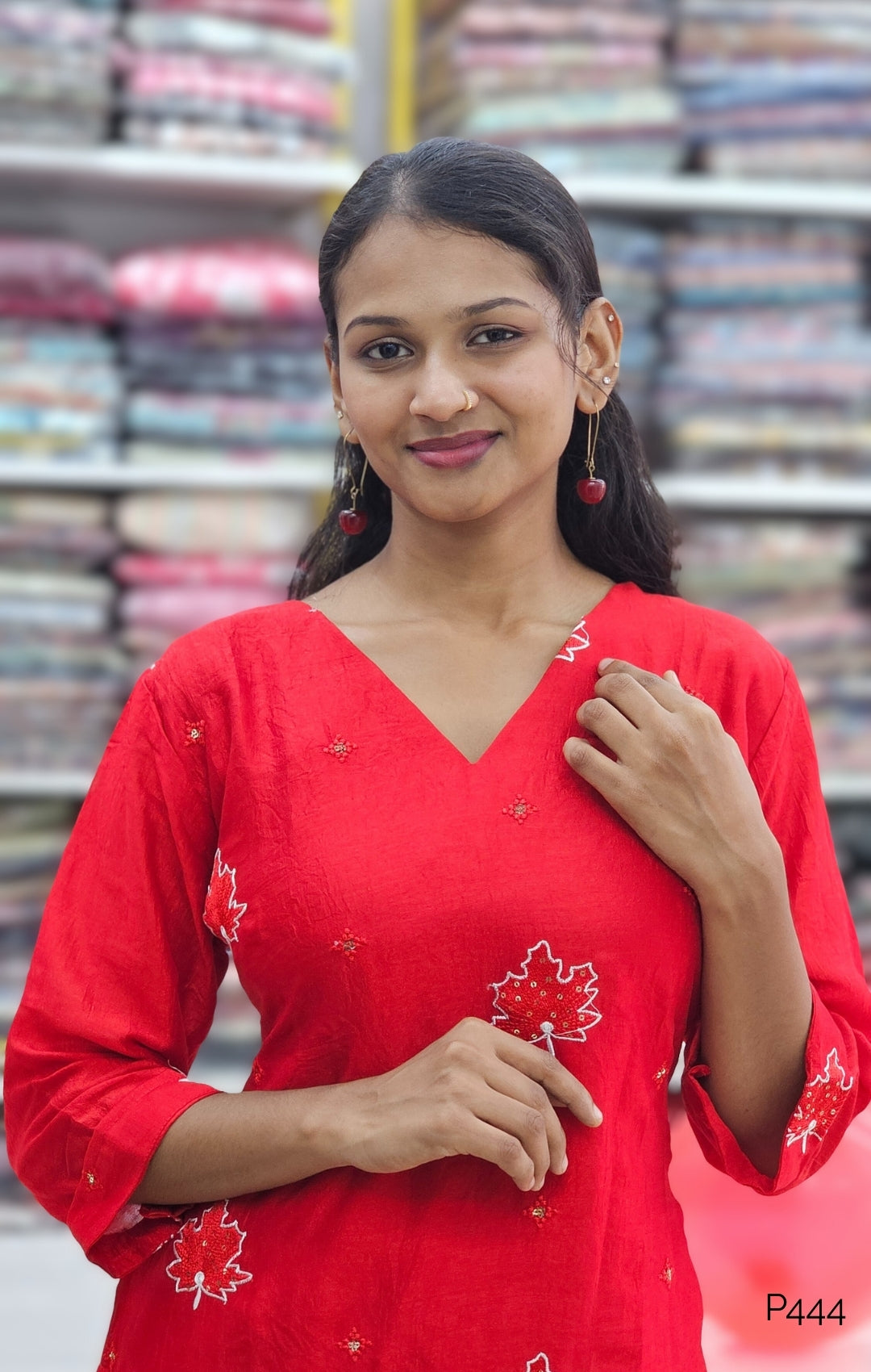 P444_RedMulChanderiEmbroideredStraightKurti_1