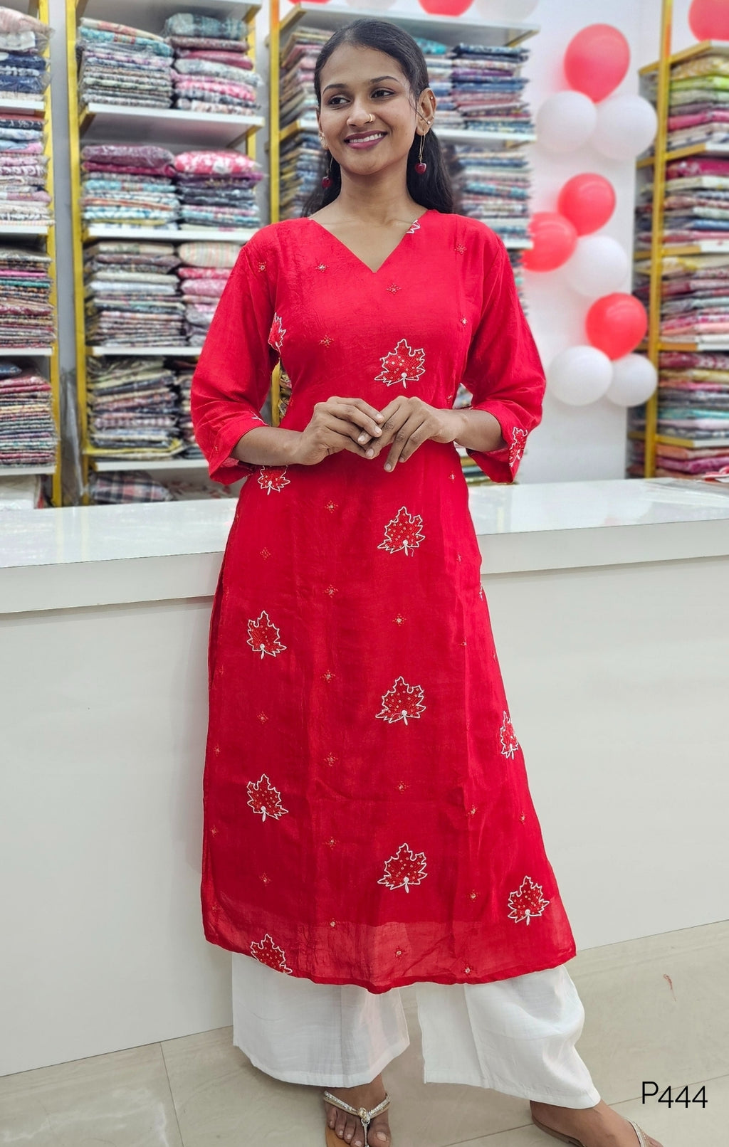P444_RedMulChanderiEmbroideredStraightKurti_4