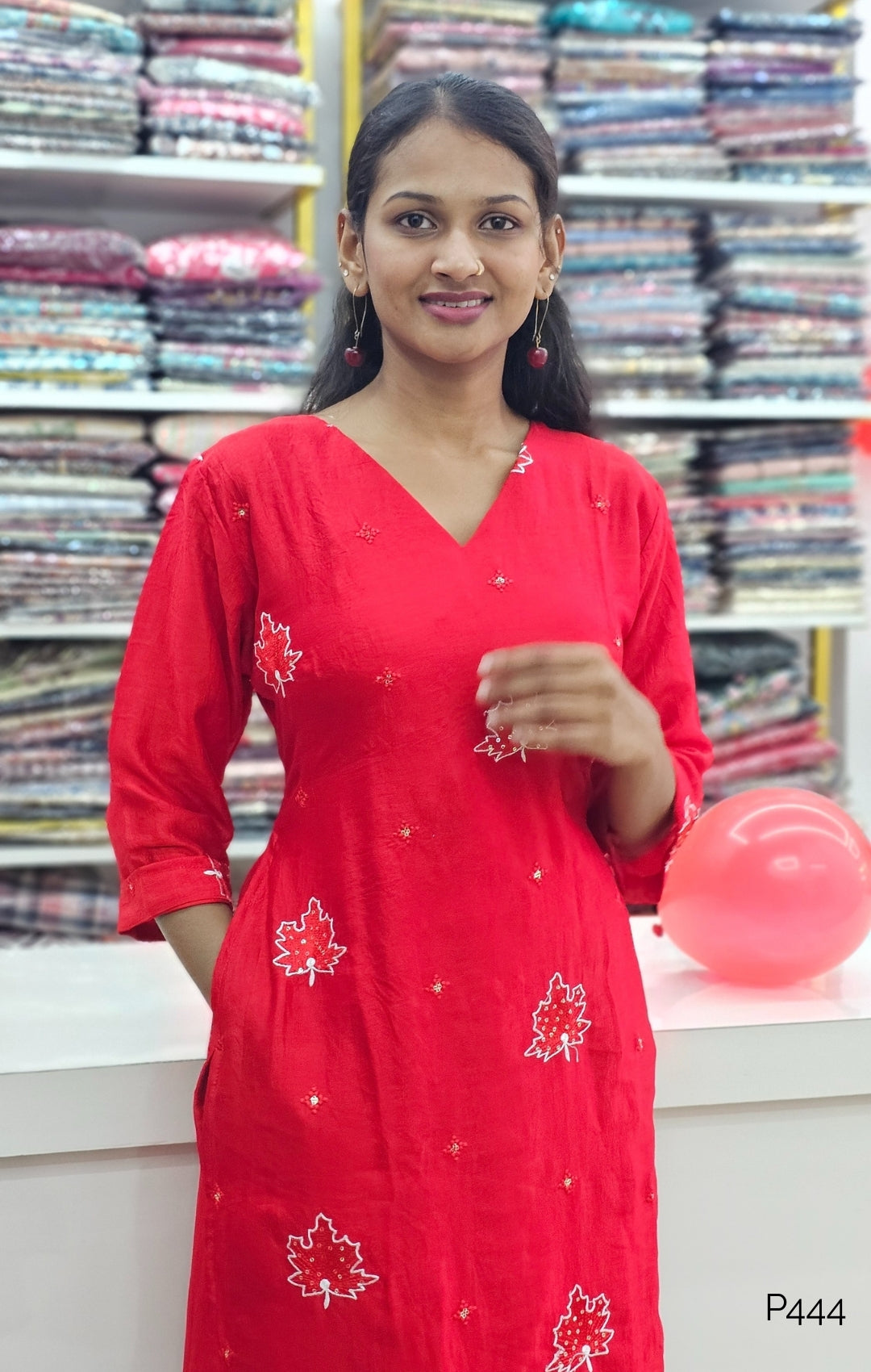 P444_RedMulChanderiEmbroideredStraightKurti_5
