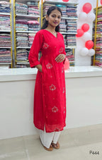 P444_RedMulChanderiEmbroideredStraightKurti_6
