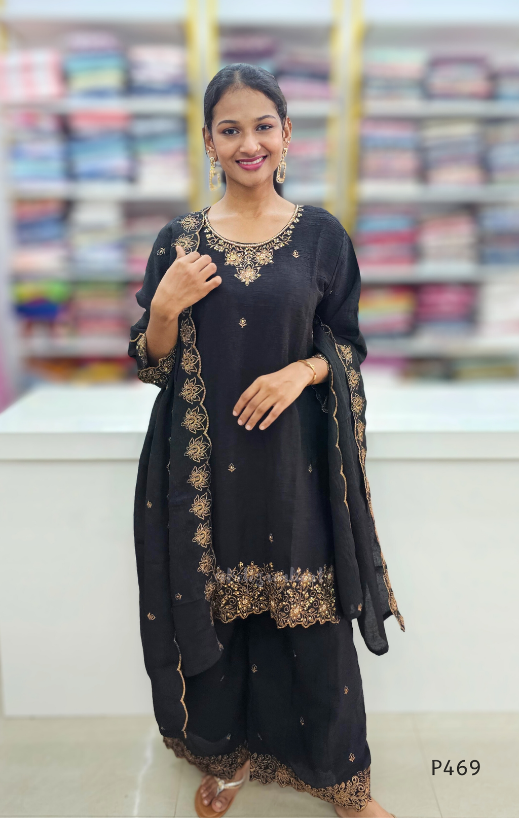 Crushed Silk Embroidered Festive Kurta Set – Teal / Mustard / Black / Rust