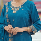 Crushed Silk Embroidered Festive Kurta Set – Teal / Mustard / Black / Rust