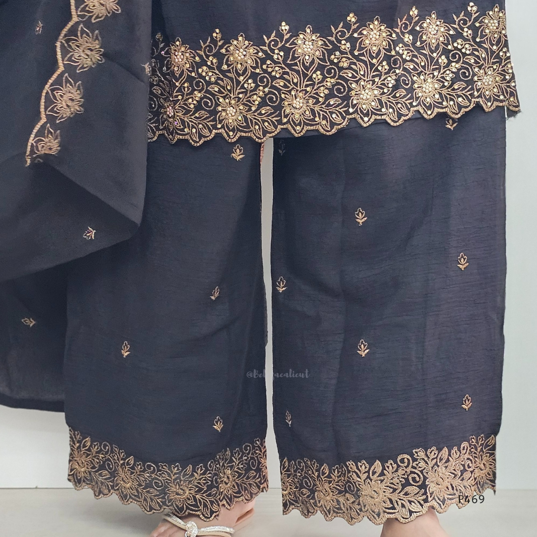 Crushed Silk Embroidered Festive Kurta Set – Teal / Mustard / Black / Rust