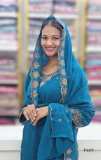 Crushed Silk Embroidered Festive Kurta Set – Teal / Mustard / Black / Rust