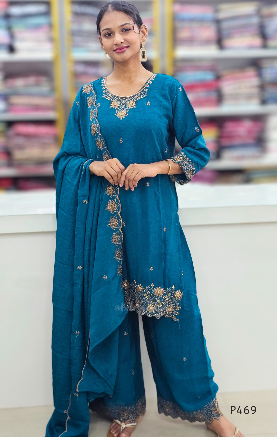 Crushed Silk Embroidered Festive Kurta Set – Teal / Mustard / Black / Rust