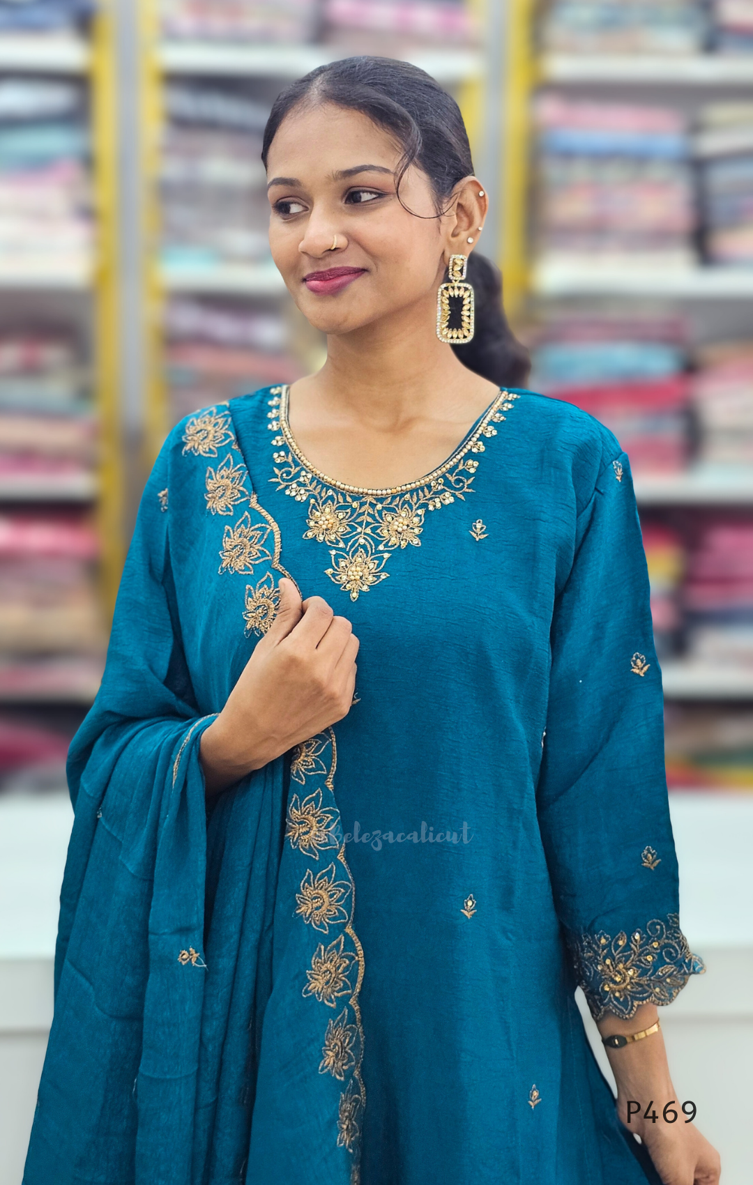 Crushed Silk Embroidered Festive Kurta Set – Teal / Mustard / Black / Rust