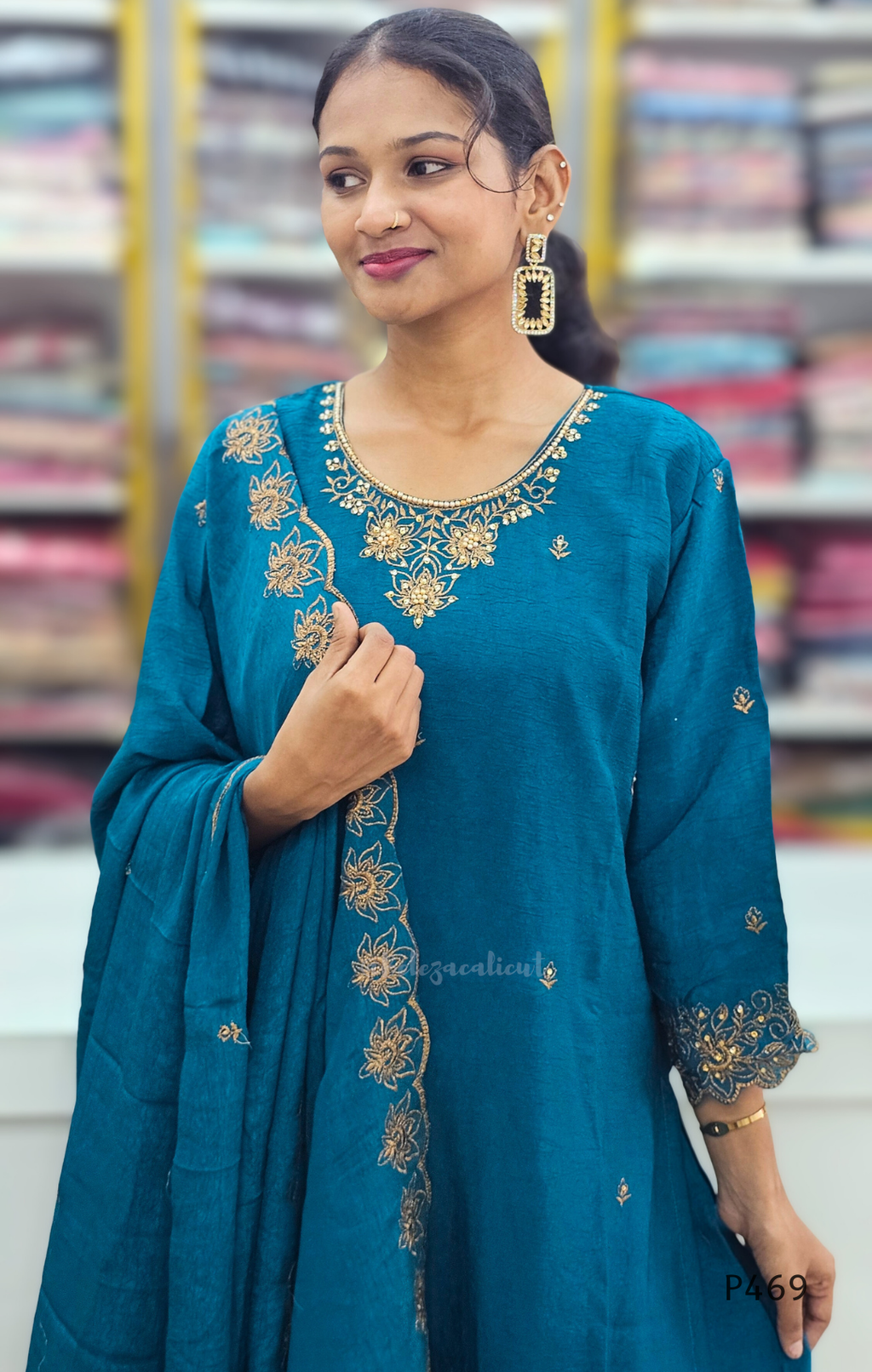 Crushed Silk Embroidered Festive Kurta Set – Teal / Mustard / Black / Rust