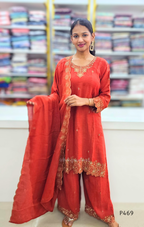 Crushed Silk Embroidered Festive Kurta Set – Teal / Mustard / Black / Rust