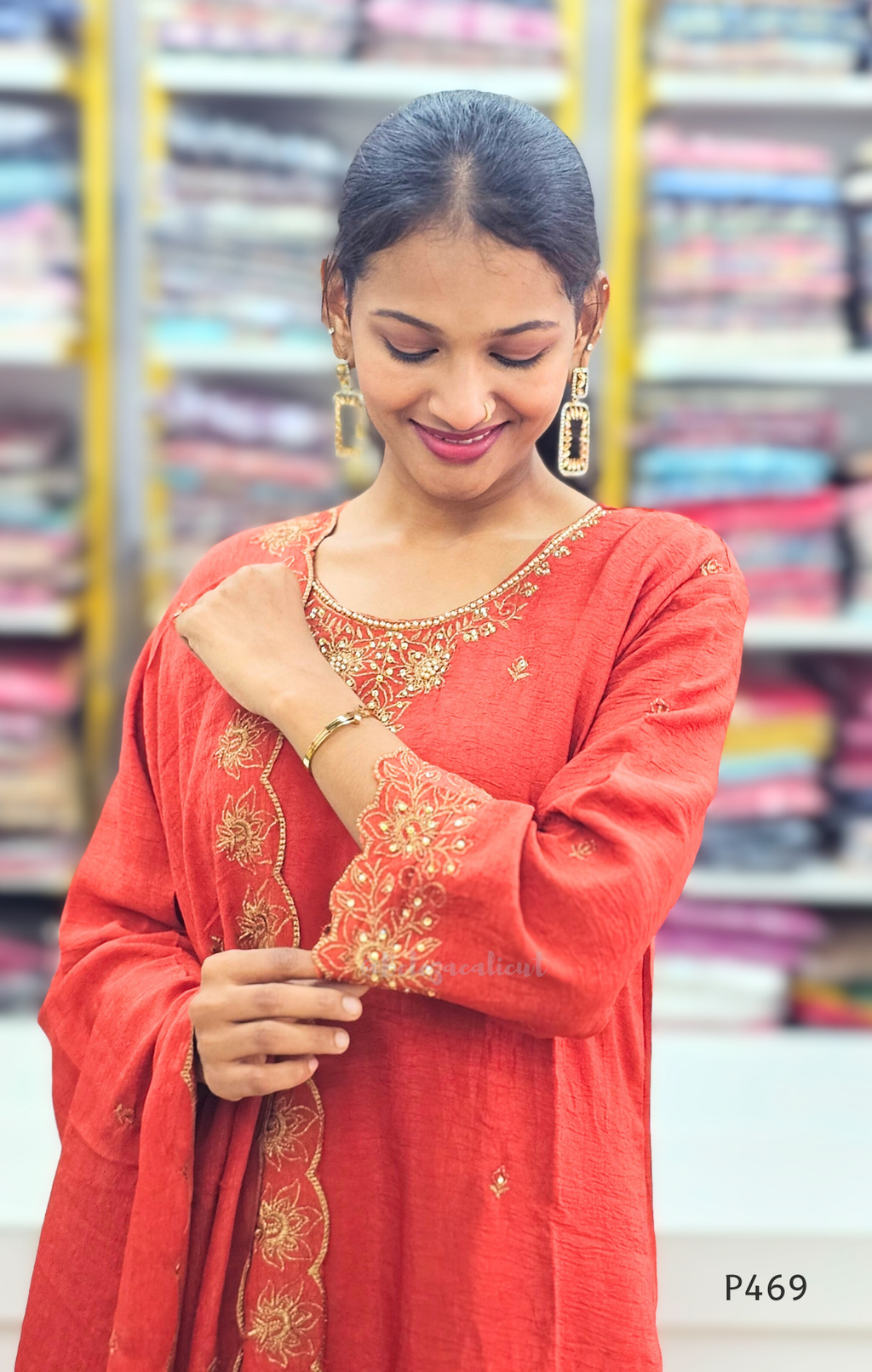 Crushed Silk Embroidered Festive Kurta Set – Teal / Mustard / Black / Rust