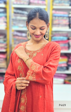 Crushed Silk Embroidered Festive Kurta Set – Teal / Mustard / Black / Rust