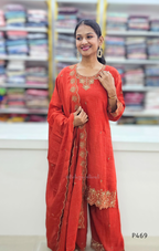 Crushed Silk Embroidered Festive Kurta Set – Teal / Mustard / Black / Rust