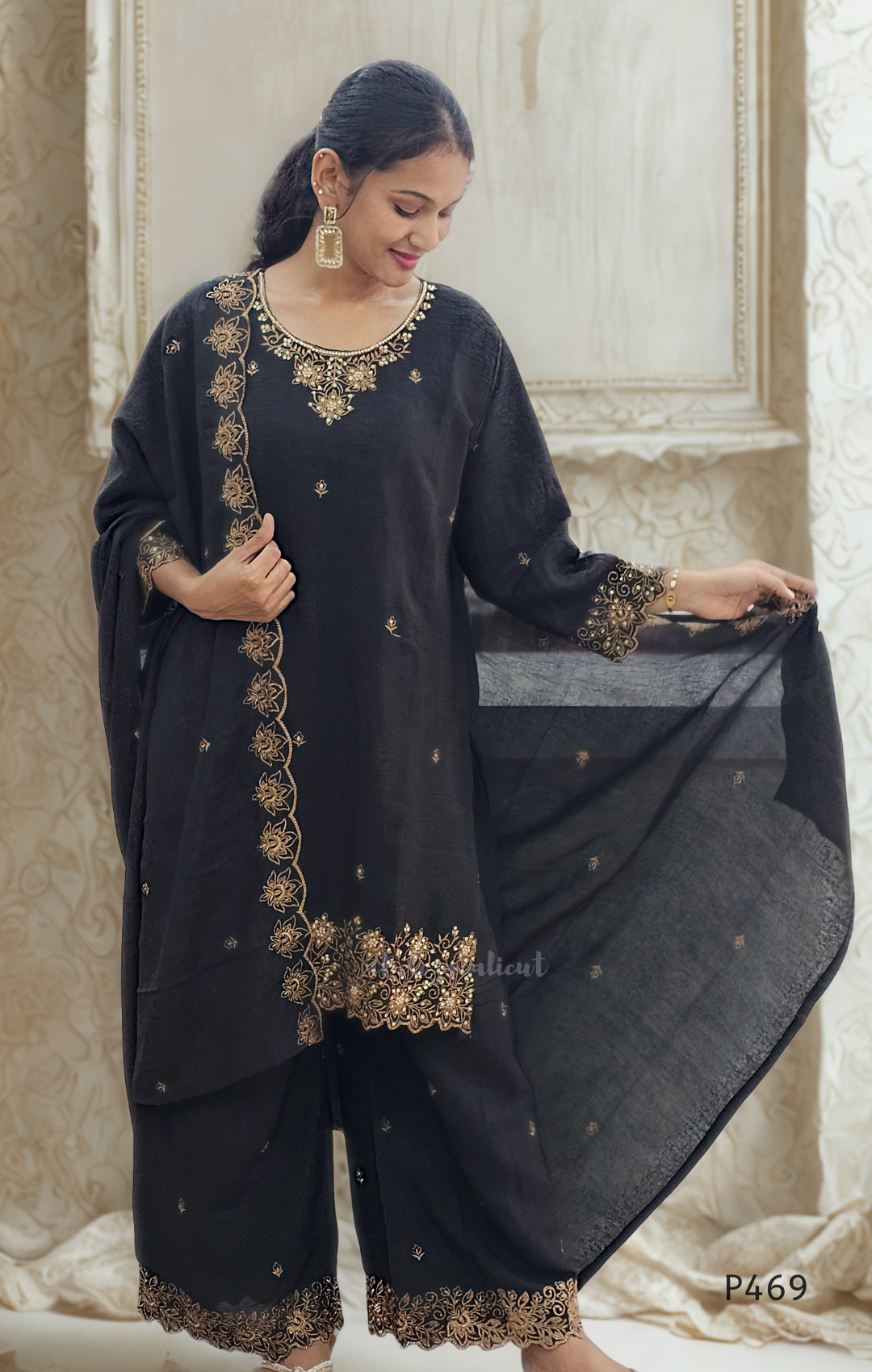 Crushed Silk Embroidered Festive Kurta Set – Teal / Mustard / Black / Rust