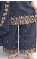 Crushed Silk Embroidered Festive Kurta Set – Teal / Mustard / Black / Rust