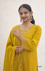 Crushed Silk Embroidered Festive Kurta Set – Teal / Mustard / Black / Rust