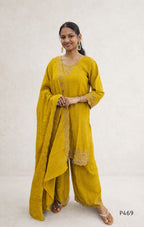 Crushed Silk Embroidered Festive Kurta Set – Teal / Mustard / Black / Rust