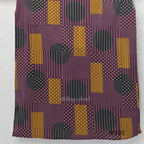 Deep plum cotton 2-piece co-ord set with mustard, teal and cream geometric printed long top and matching chevron-print bottom.