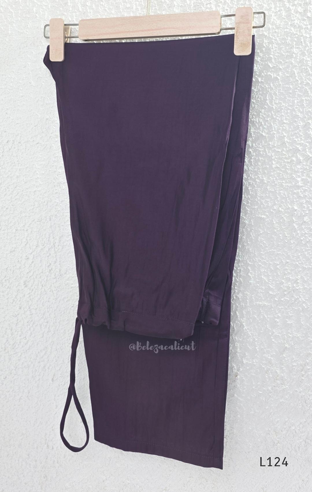 Deep purple Mul Chanderi top and bottom coord set with scattered multicolour floral embroidery.