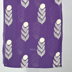Deep purple cotton top and bottom set with cream floral-leaf print, mirror-style front detail and printed wide-fit pants from Beleza, Mankavu, Calicut.