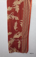 Rust cotton 3-piece ethnic set with beige leaf print, matching dupatta and printed pant. Comfortable ethnic wear for women in Calicut.
