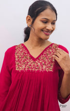 Deep Pink Georgette Embroidered A-Line Kurti