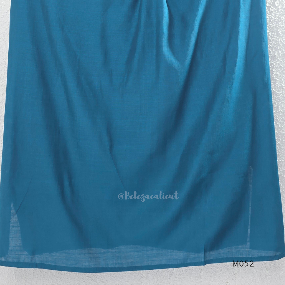 Silk blend 3-piece churidar set in teal, rani pink and rust shades with floral V-neck embroidery, printed dupatta and straight pant.