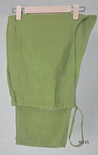 Soft olive green Mul Chanderi full churidar set with embroidered A-line kurta, straight-leg pants and matching embroidered dupatta.