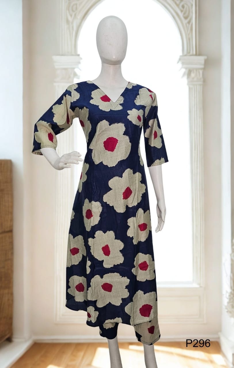 Navy Blue Floral A-Line Co-Ord set