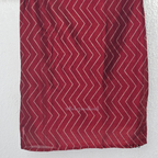 Wine maroon soft silk blend 2-piece kurti set with beige silver chevron line print, short sleeves, V neckline and matching plain bottom.