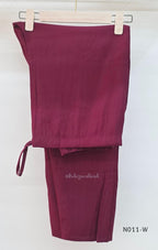  Wine Vertigan silk printed coord set with sleeveless shoulder-tie top and matching straight pants.