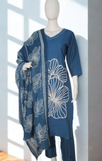 Azure Bloom Cotton Kurta Set