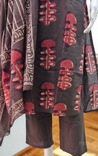 Brown & Maroon Handblock Pattern Cotton Suit Set